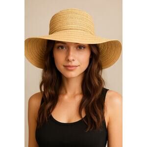 Saint Martin Wide Brim Straw Sun Hat Women’s One Size Natural Beach Vacation